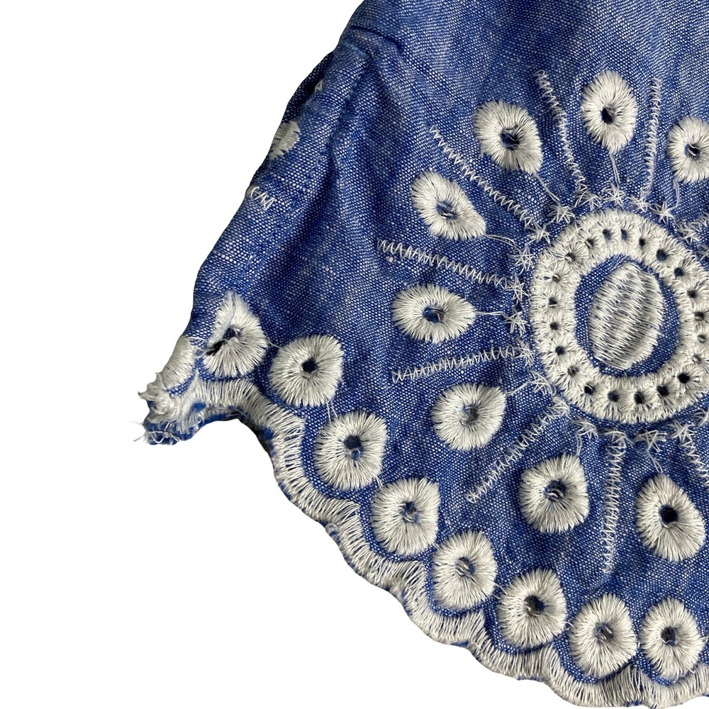 Talbots Blouse Womens 2X Blue Linen Cotton Eyelet Scallop Hem Tie Sleeve Coastal - Picture 6 of 12